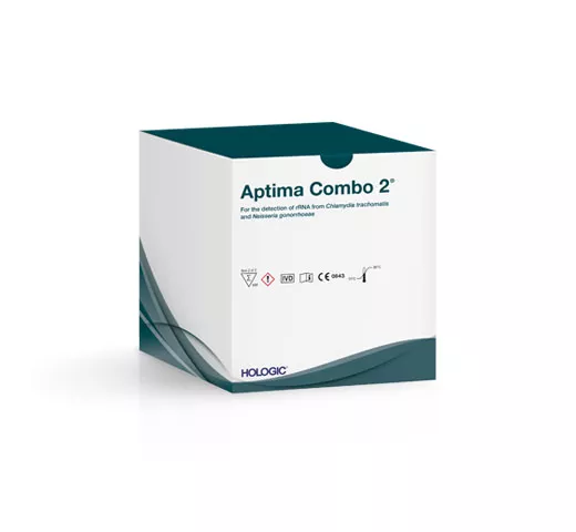 Aptima Combo 2® Assay (fürCT/NG) Karton auf weißem Hintergrund