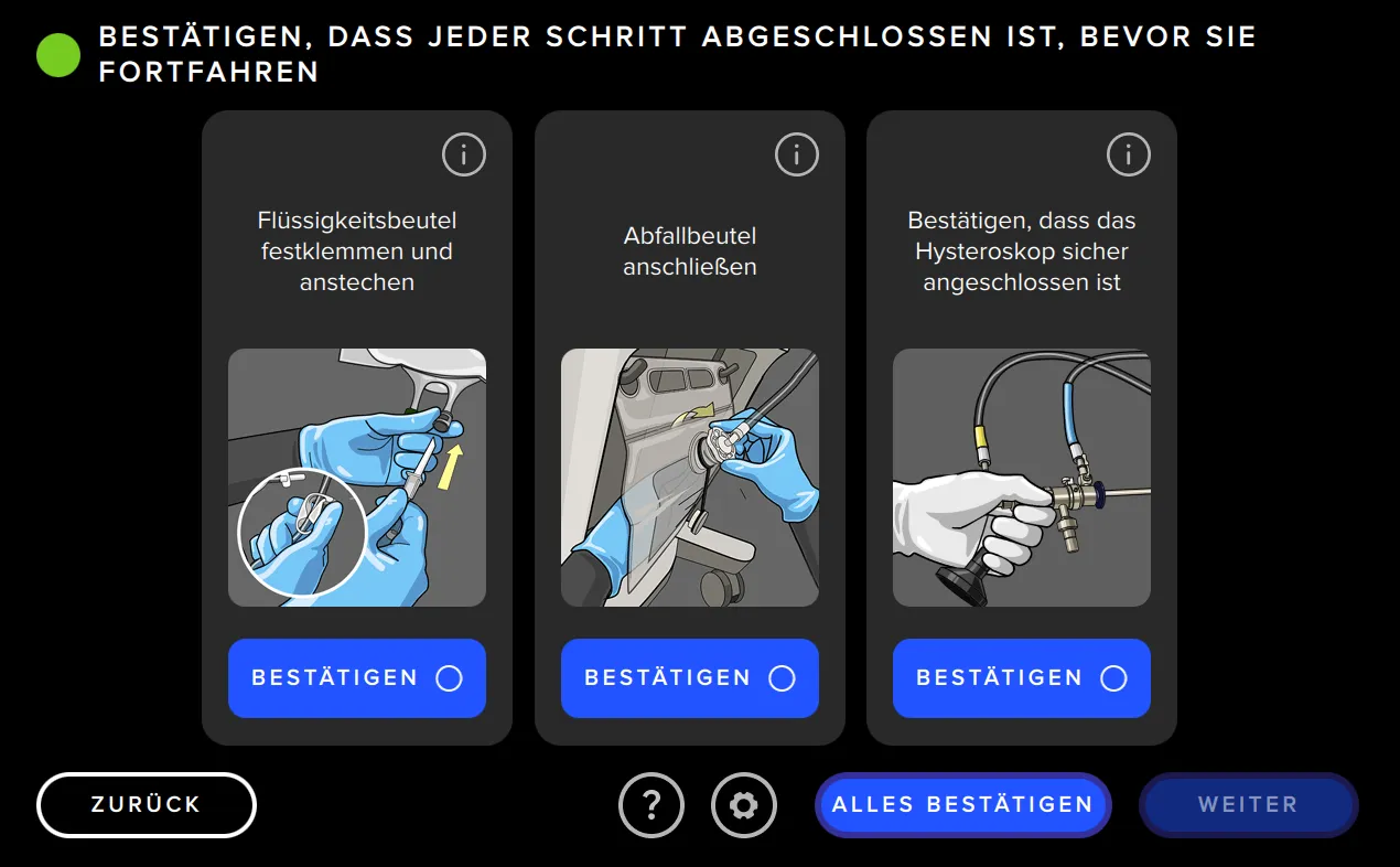 Der Screenshot der Benutzeroberfläche des Fluent Pro Fluid Management Systems zeigt die Systemeinrichtung.